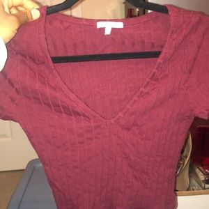 Cute Burgundy ribbed V-Neck crop top.